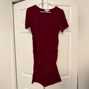 Chic Burgundy Maternity Dress with Ruched Detail